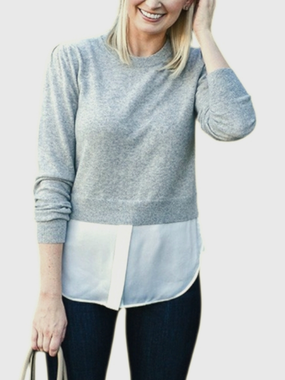 Veronica Beard Multimedia Twofer Cashmere and Silk Sweater Sz Lg Gray and Cream